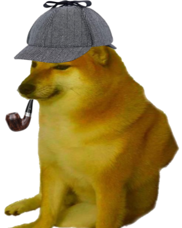 Cheems wearing a detective hat and holding a curved pipe